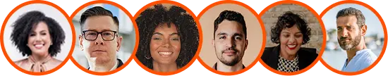 Row of customer headshots on the reviews page